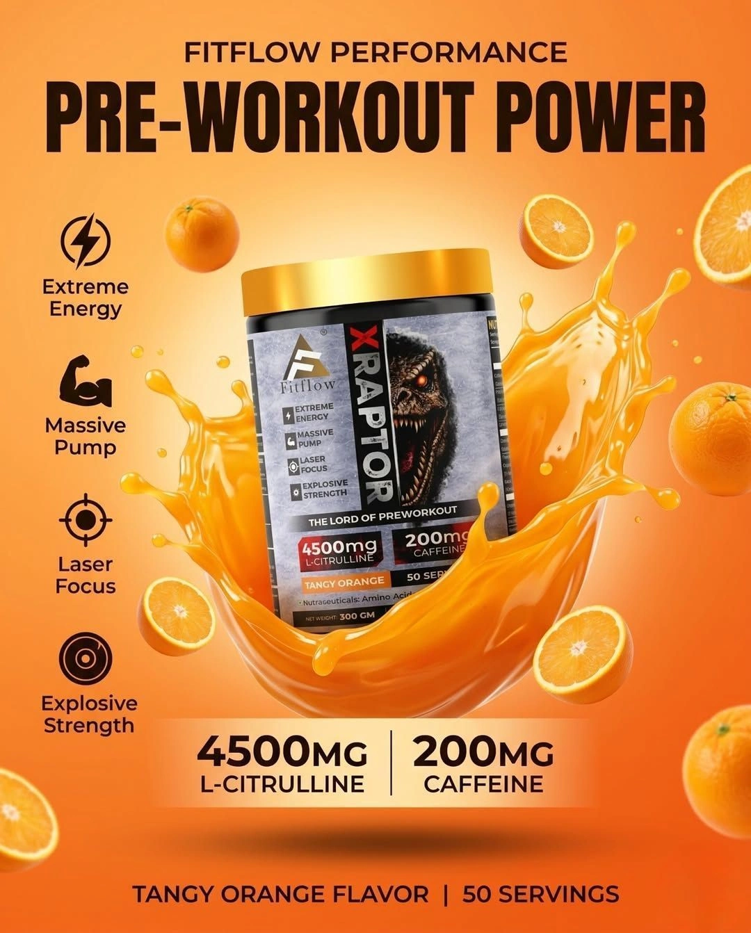 Fitflow X-Raptor Pre Workout – Tangy Orange 2