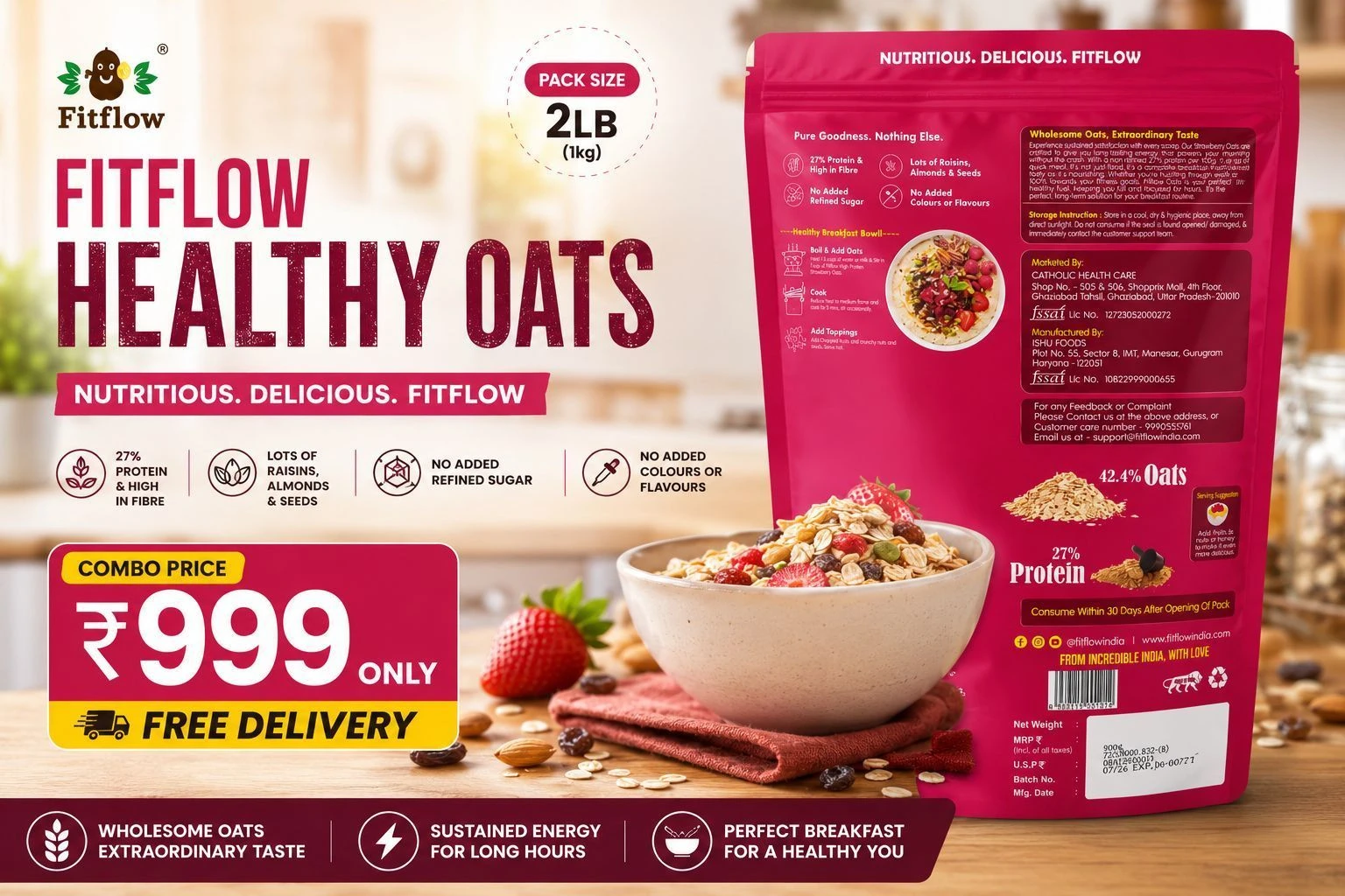 Peanut Butter Crunchy – White Chocolate – 1kg + High Protein Oats – Strawberry 🍓– 910g 3
