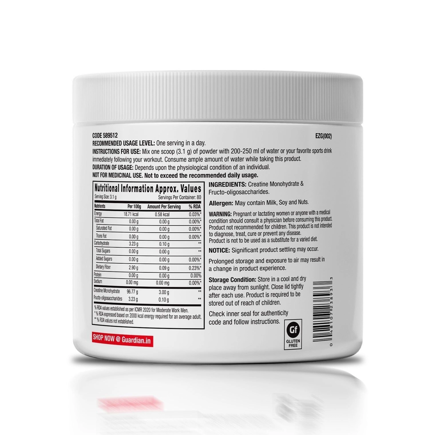 GNC Pro Performance Creatine Monohydrate 250 gm + Free Steel Shaker 7