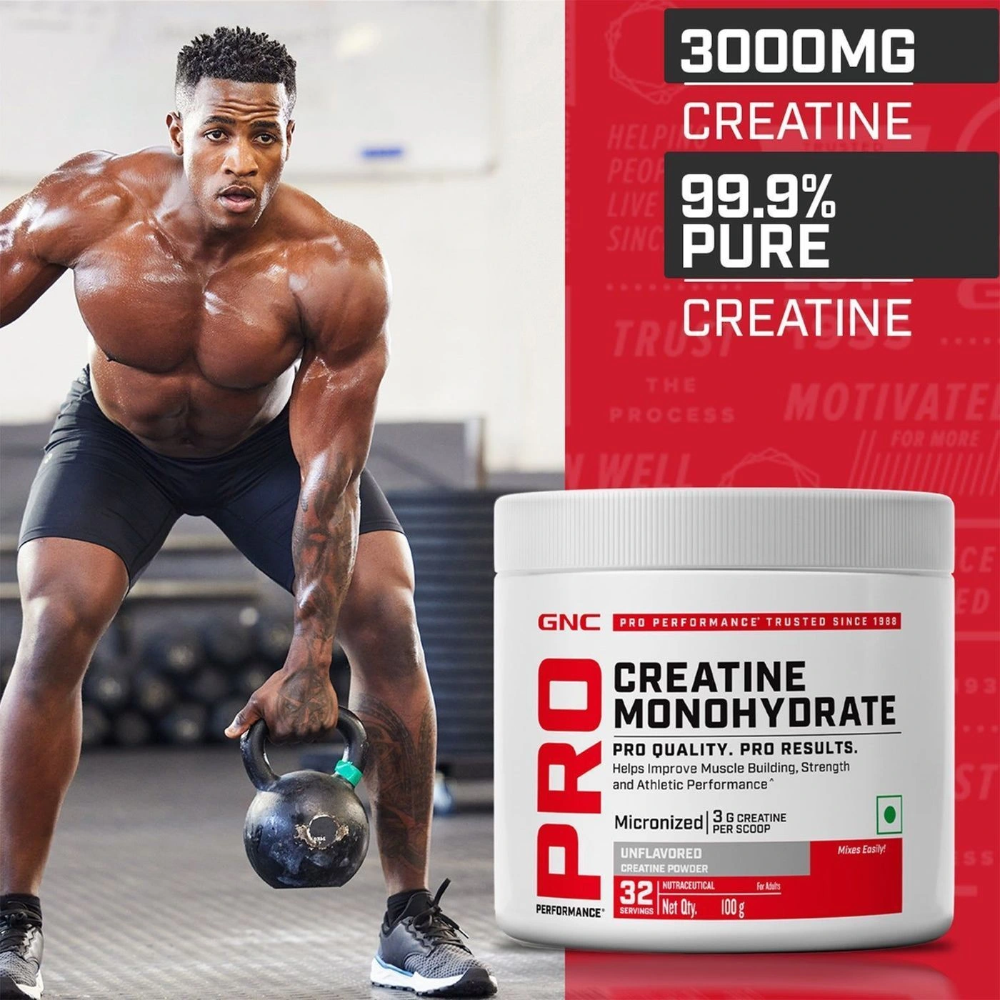 GNC Pro Performance| Creatine Monohydrate ( Unflavoured ) 100 gm with Free Steel Shaker. 7