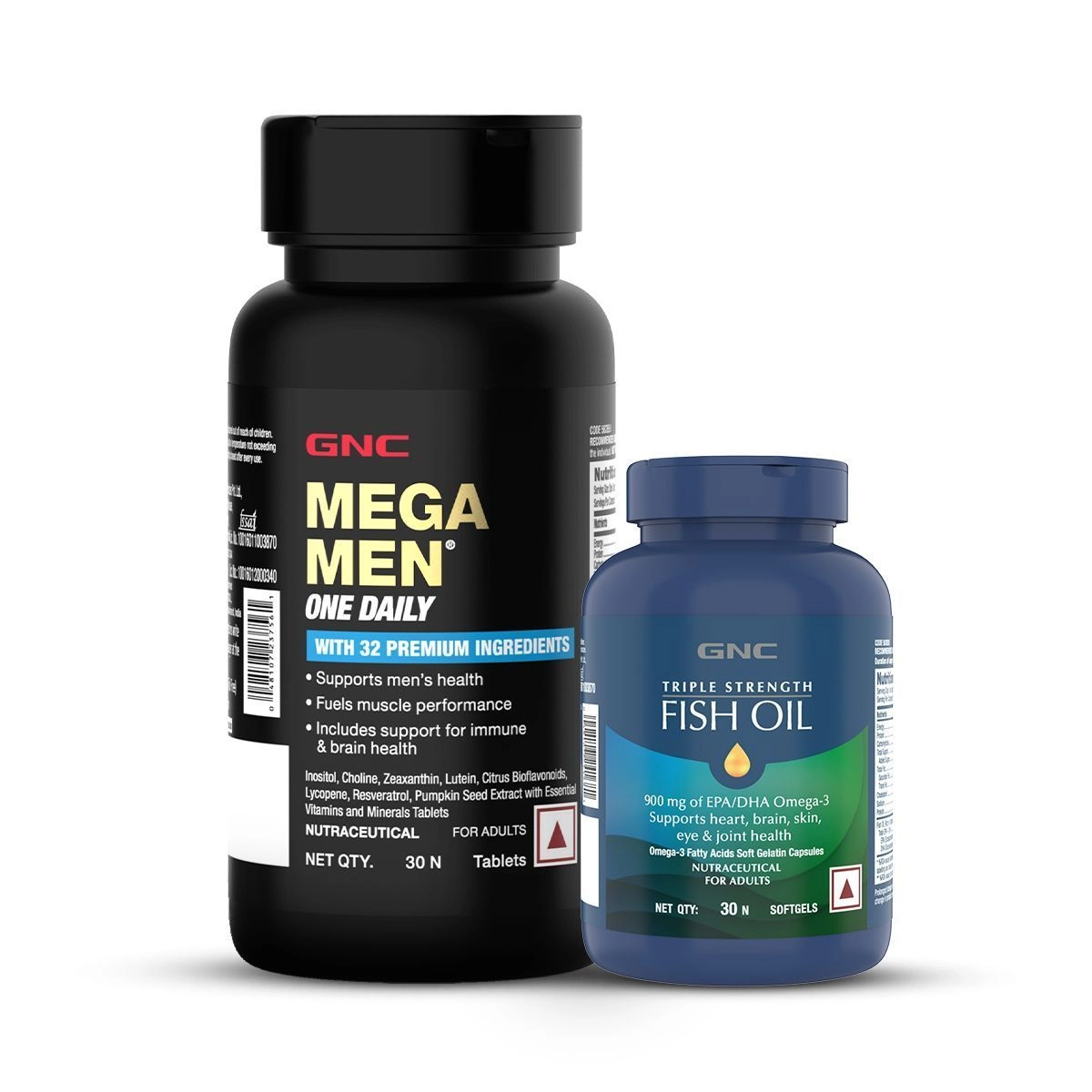 GNC Mega Men
One Daily Multivitamin + Triple Strength Fish Oil 2