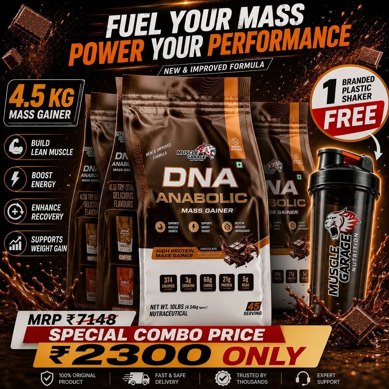 MG DNA Anabolic Mass Gainer | 4.5kg | Free Shaker 1