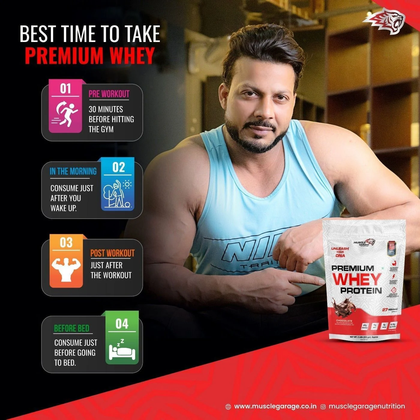 MG Premium Whey Protein 900Gm (2 Lbs) | Free Shaker 2