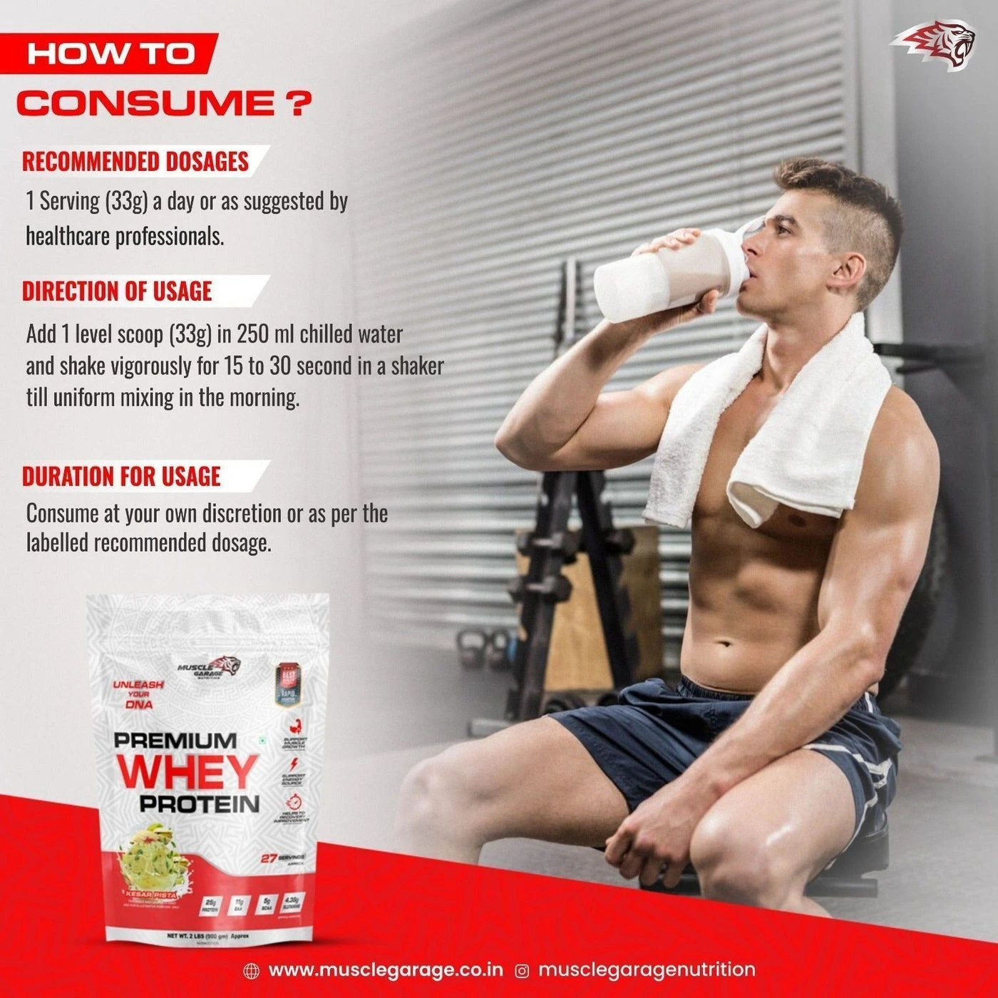 MG Premium Whey Protein 900Gm (2 Lbs) | Free Shaker 6