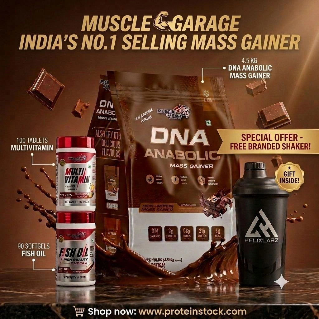 Muscle Garaze 4.5 KG DNA Anabolic Mass Gainer + 90 Softgel Fish Oil + 100 Caps Multivitamin + 1 Branded Shaker 1