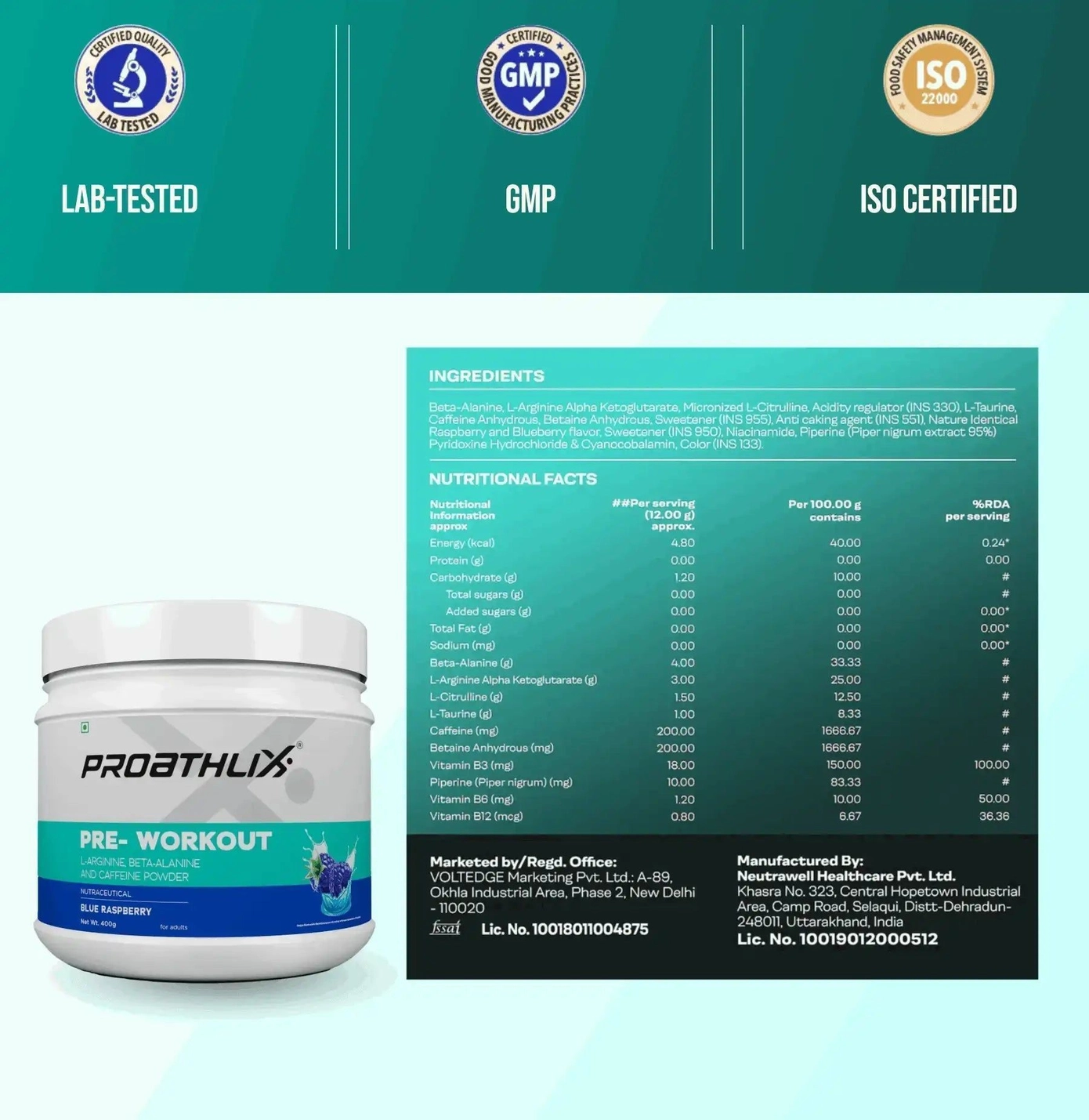 Proathlix Pre Workout (200mg Caffeine, 400 GM) 10
