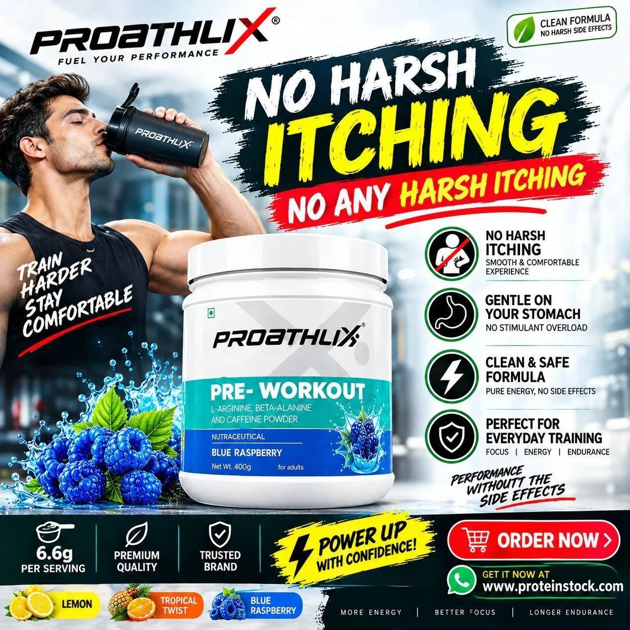 Proathlix Pre Workout (200mg Caffeine, 400 GM) 2