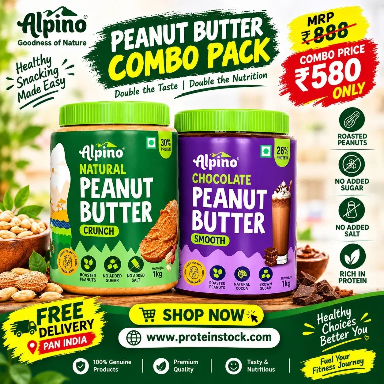 ALPINO | Peanut Butter Combo - Natural Crunch + Chocolate Smooth 1