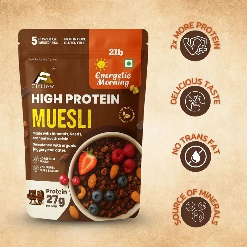 High Protein Breakfast Combo | Muesli + Chocolate Oats | 27g Protein | 10g Fibre| Sugar Free 3