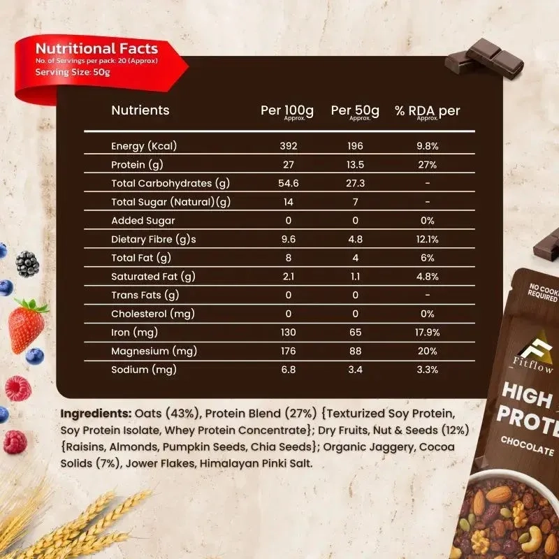 High Protein Breakfast Combo | Muesli + Chocolate Oats | 27g Protein | 10g Fibre| Sugar Free 7