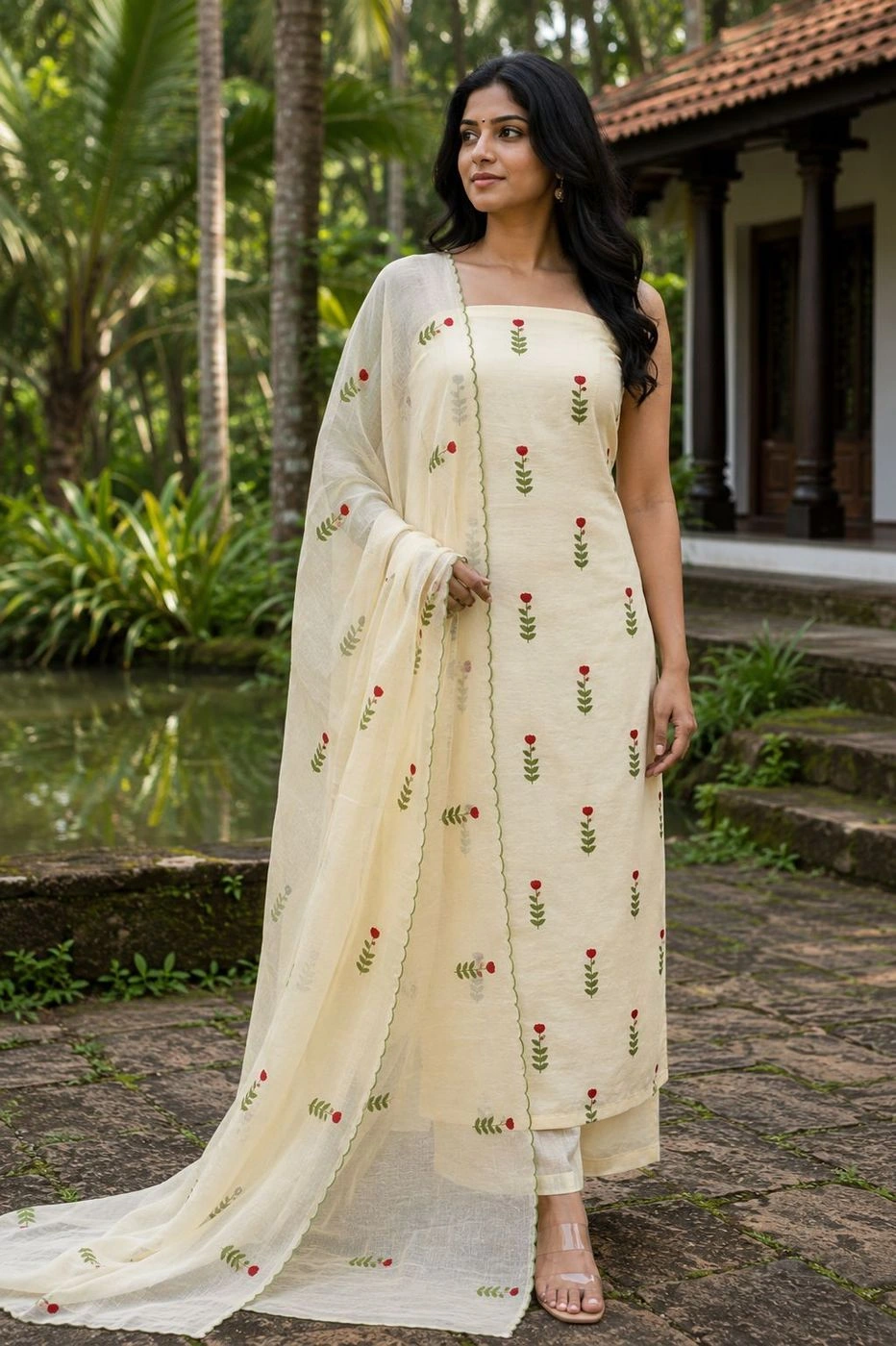 Embroidry Churidar Material Pink Blossom