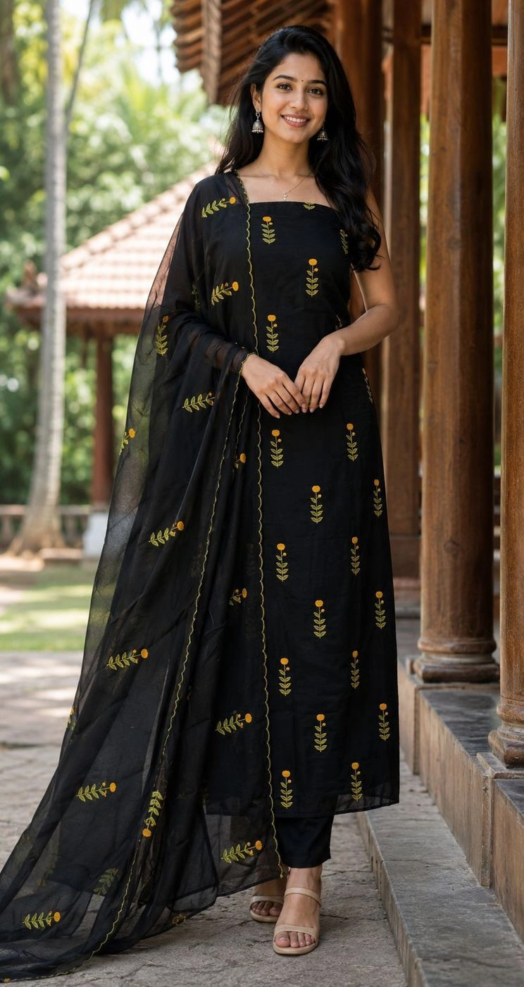 Churidar Material Black blossom
