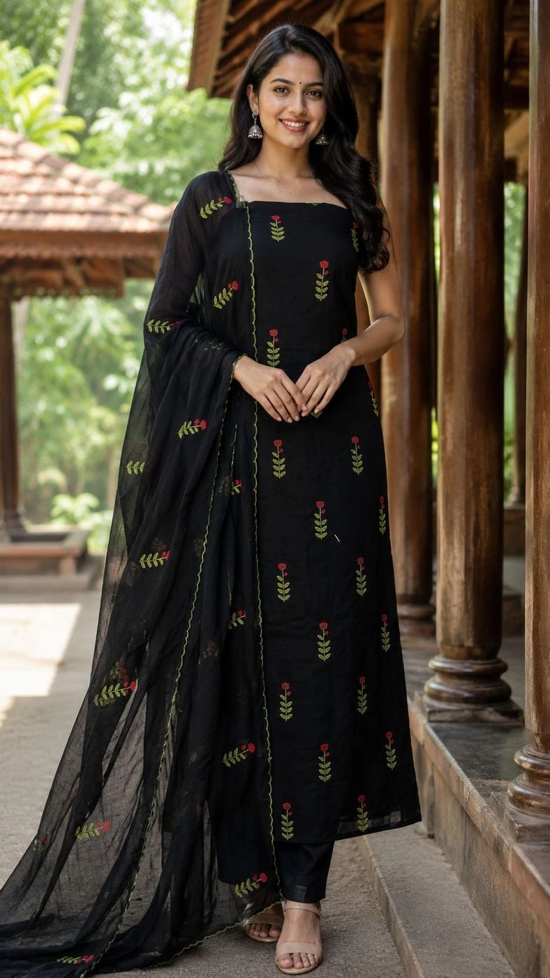 Churidar Material Black blossom
