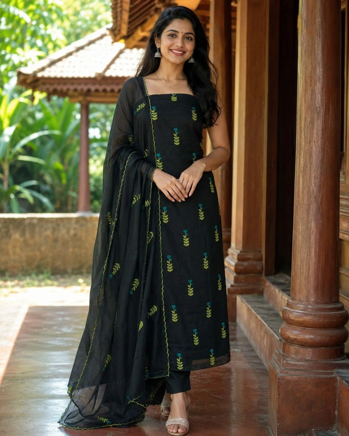 Churidar Material Black blossom