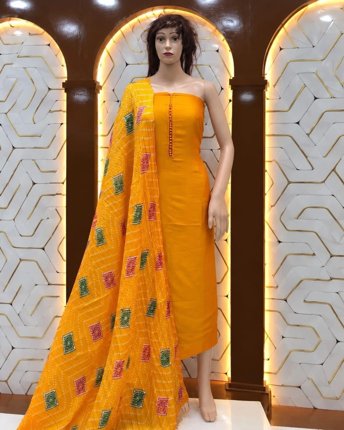 Unstiched churidar material Vichitra yellow
