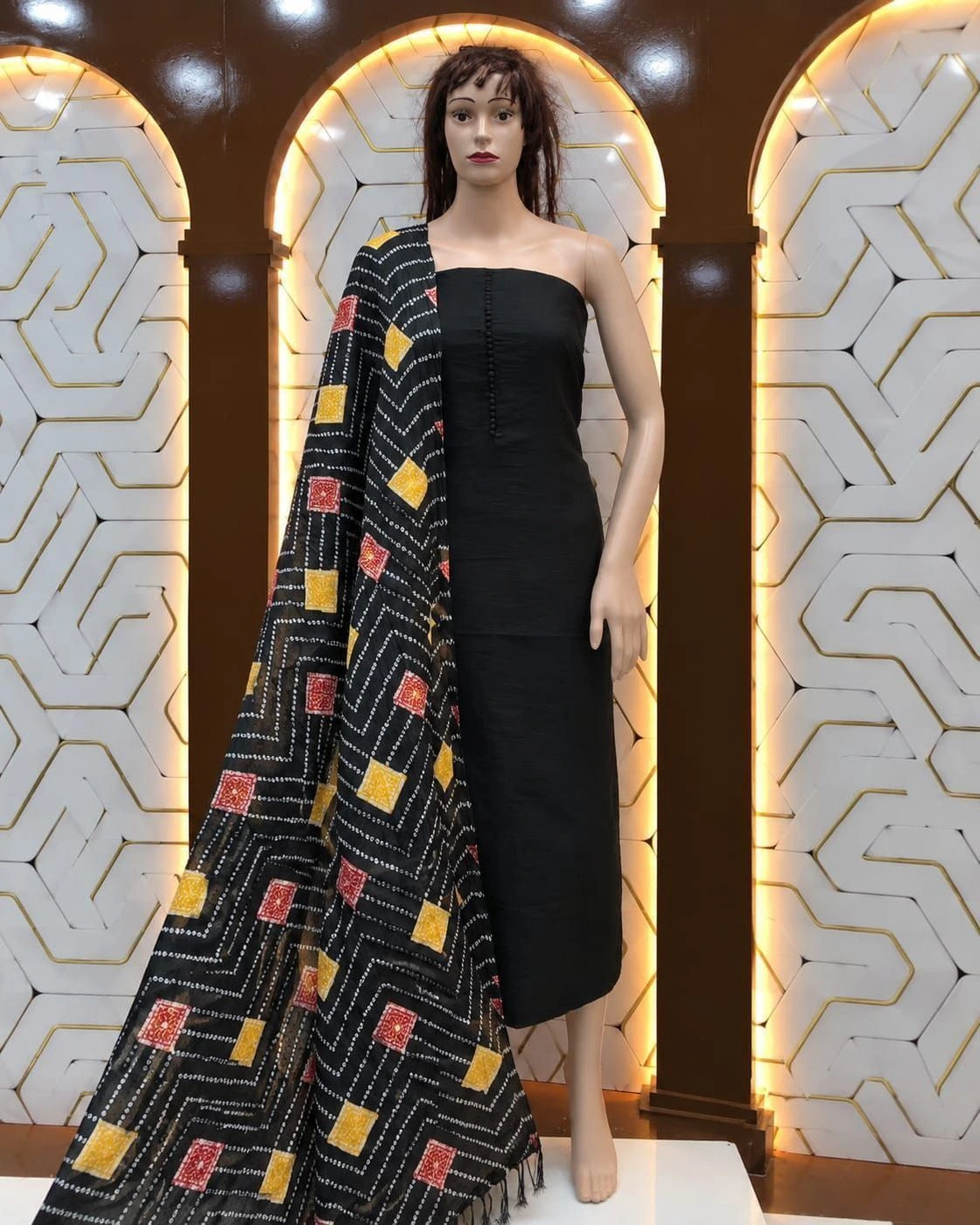 Unstiched churidar material vichitra black