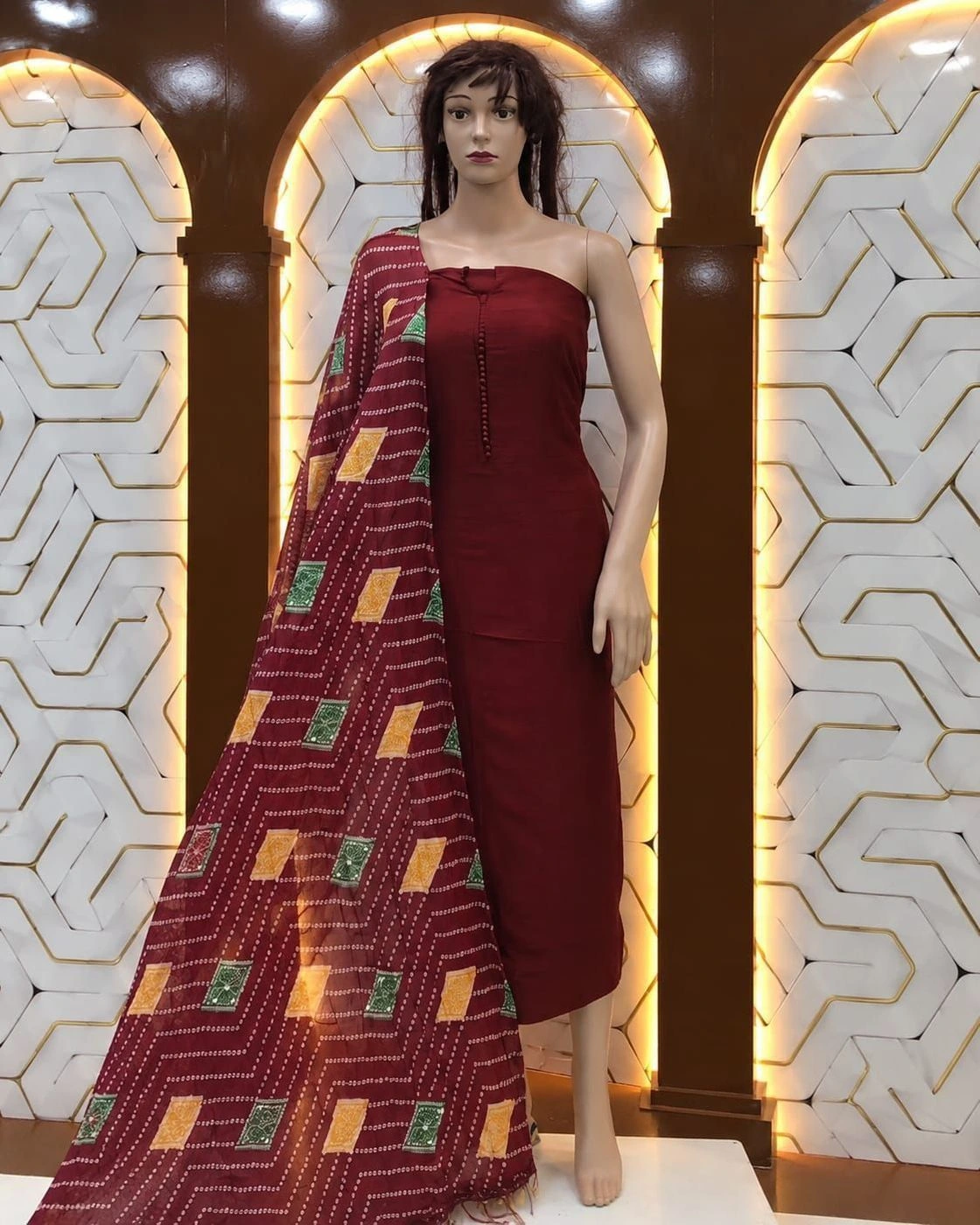 Unstiched churidar material vichitra maroon