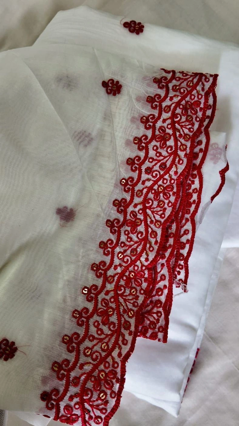 Unstiched churidar materials red white
