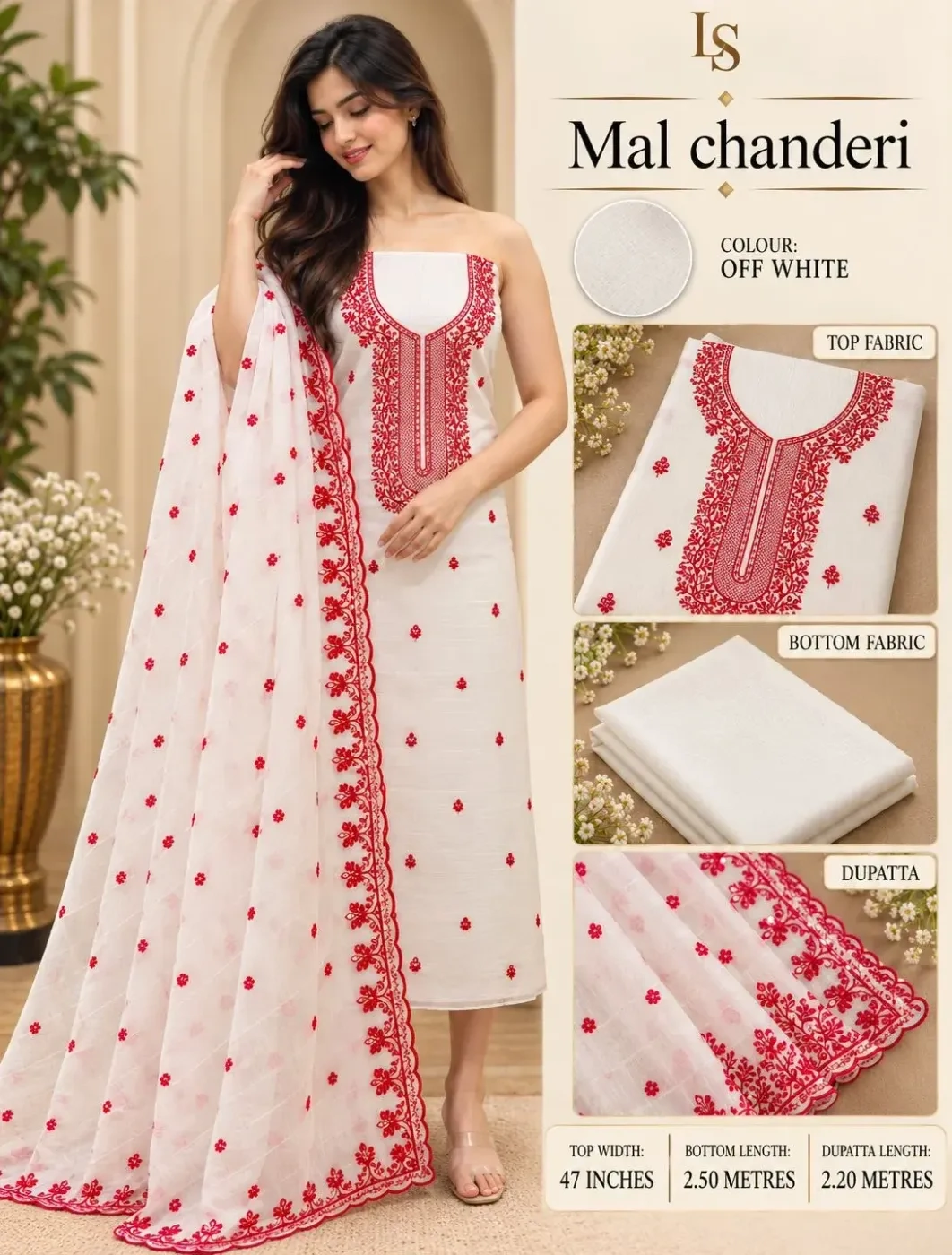 Unstiched churidar materials red white