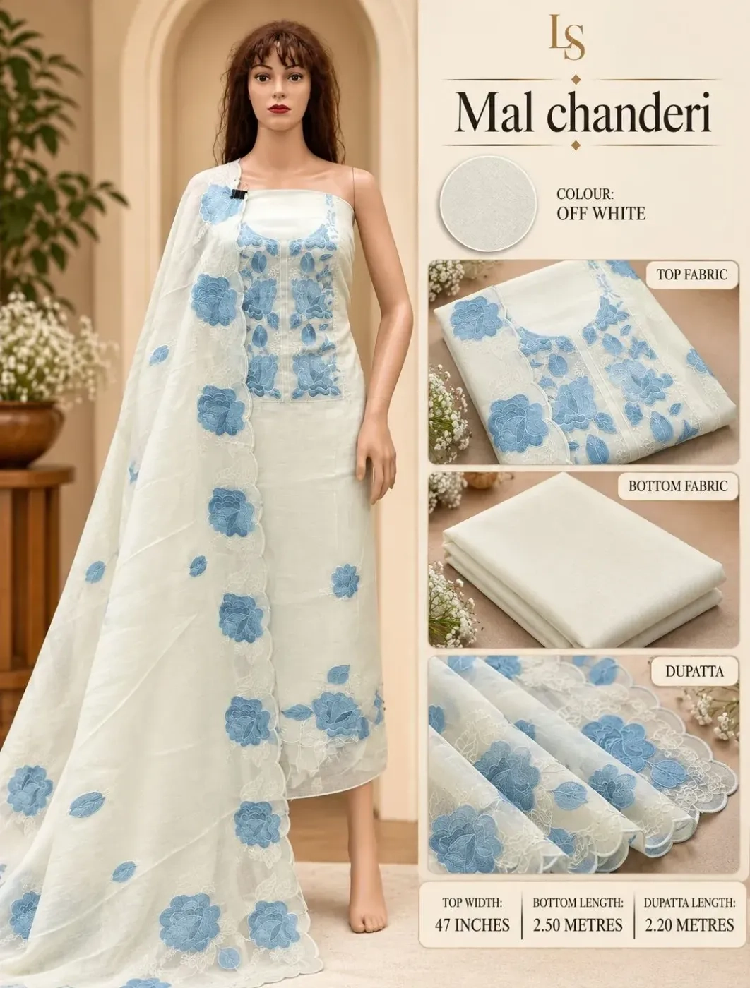 Churidar material mal chanderi embroidery