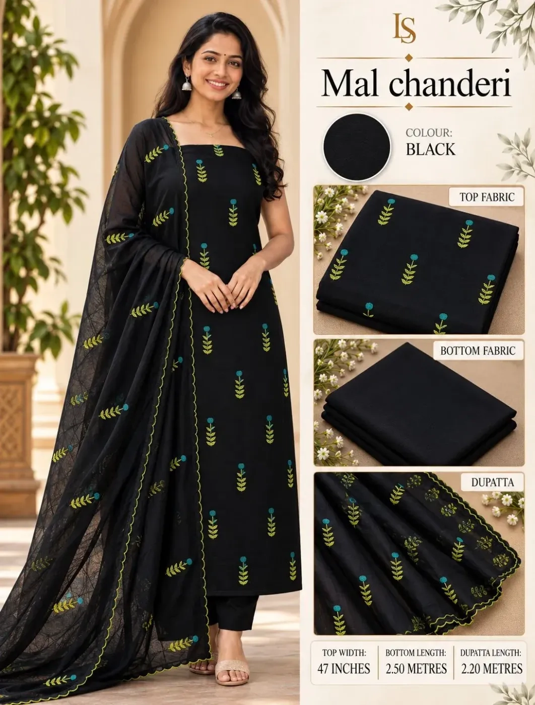 Churidar Material Black blossom