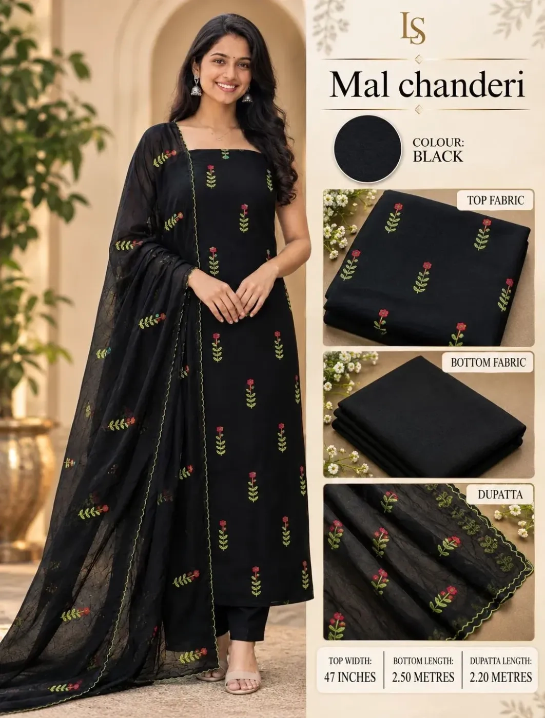 Churidar Material Black blossom