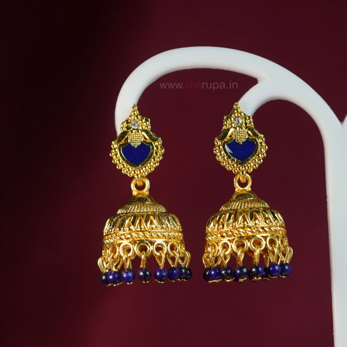 Traditional Blue Palakka Jhumka Earrings for Women