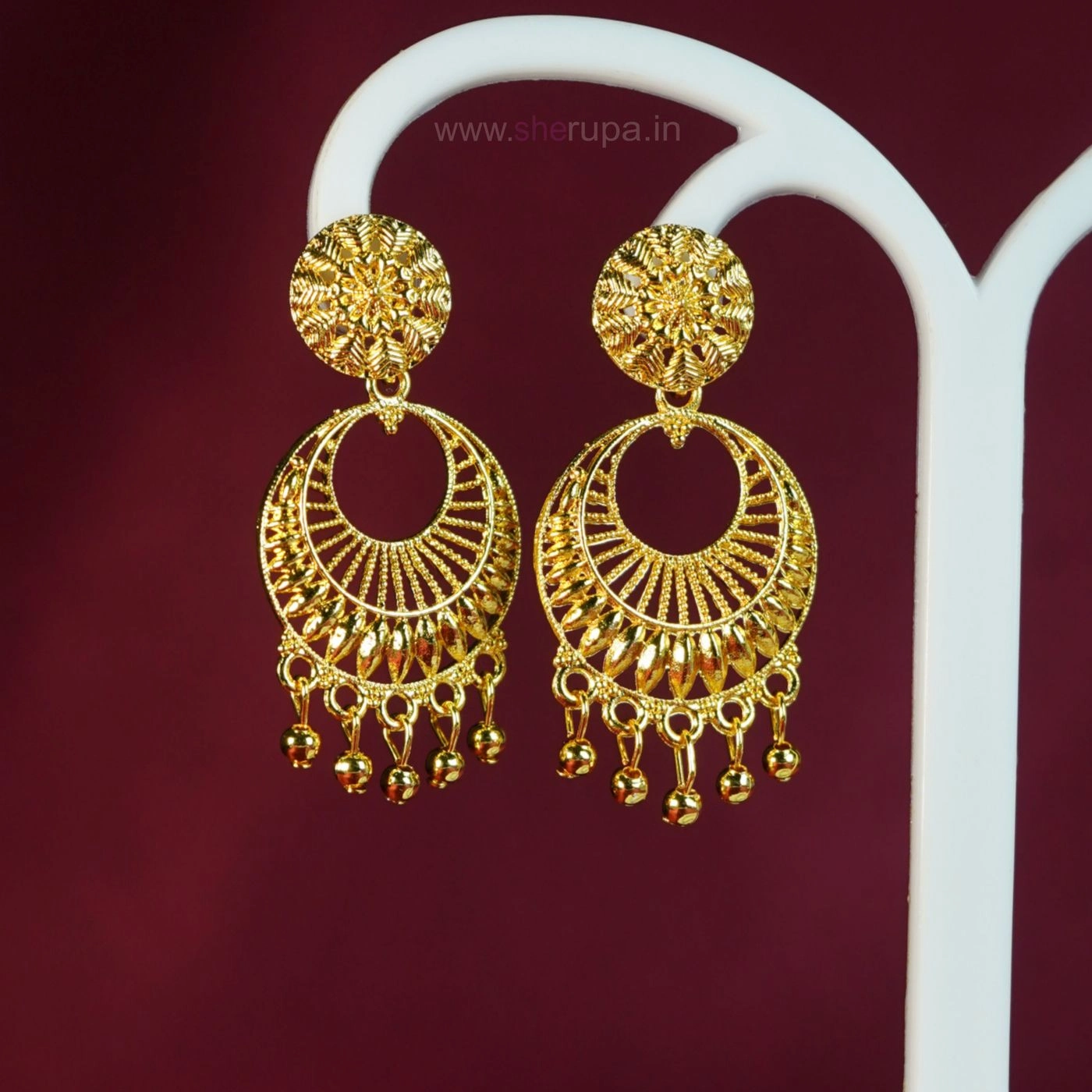 Traditional Gold-Tone Chandbali Earrings for Women