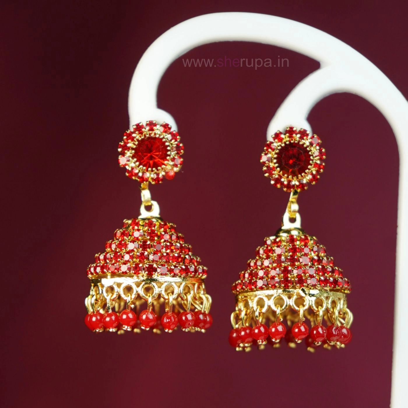 Gold-Tone Crystal Jhumka Earrings with Floral Stud for Women