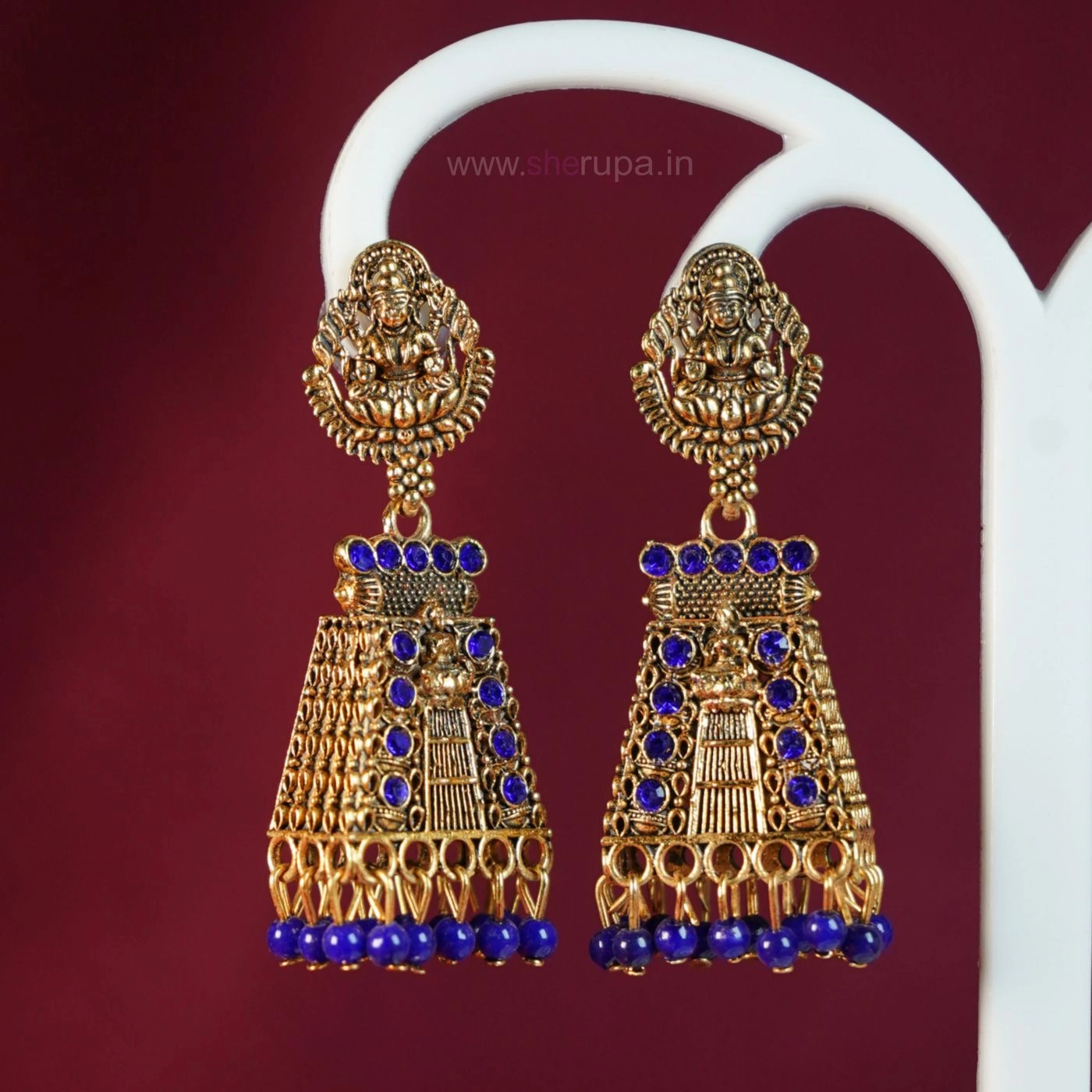 Antique Gold-Tone Temple Gopuram Jhumka Earrings for Women