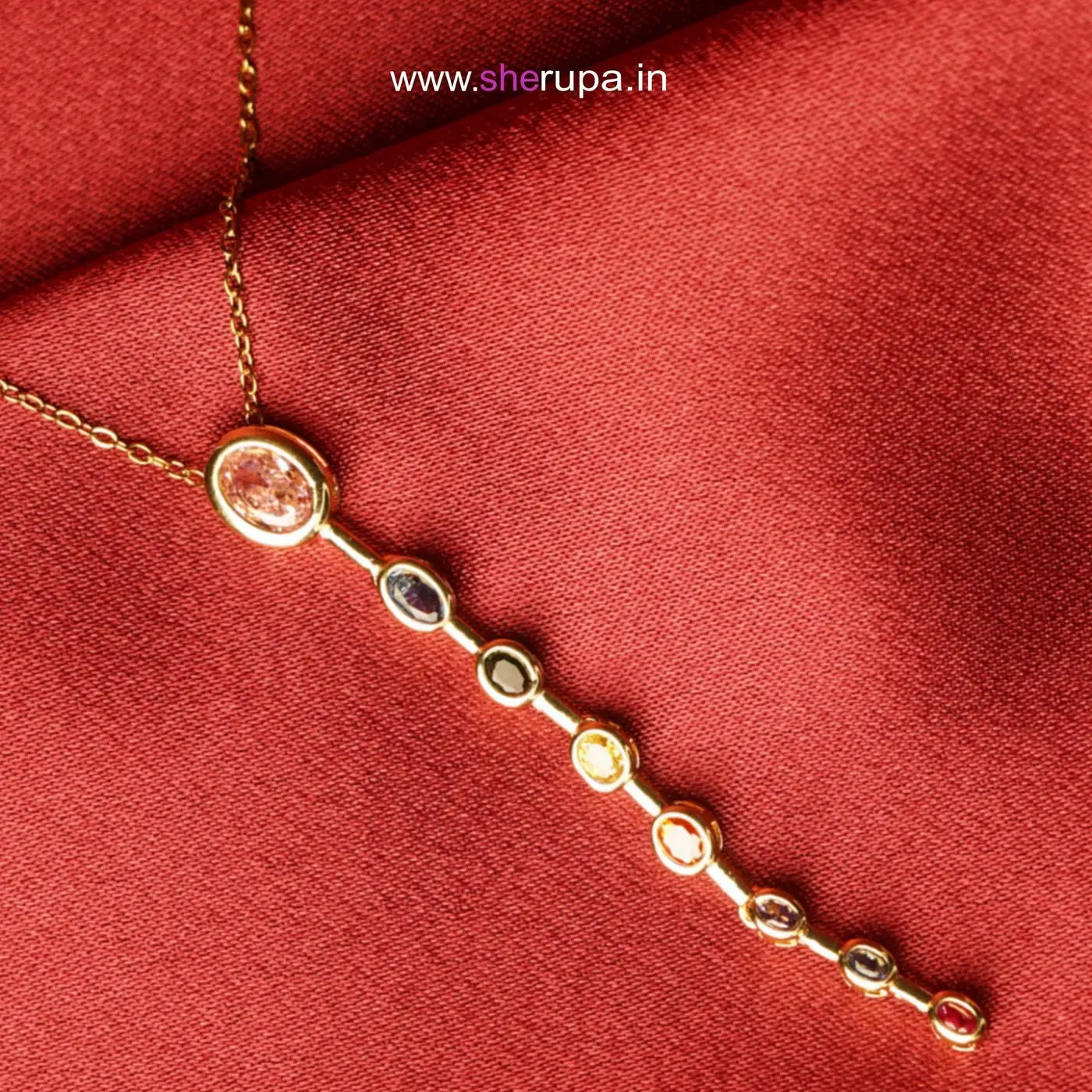 Gold Tone Multi-Color Stone Vertical Bar Drop Necklace with Delicate Y-Shape Design