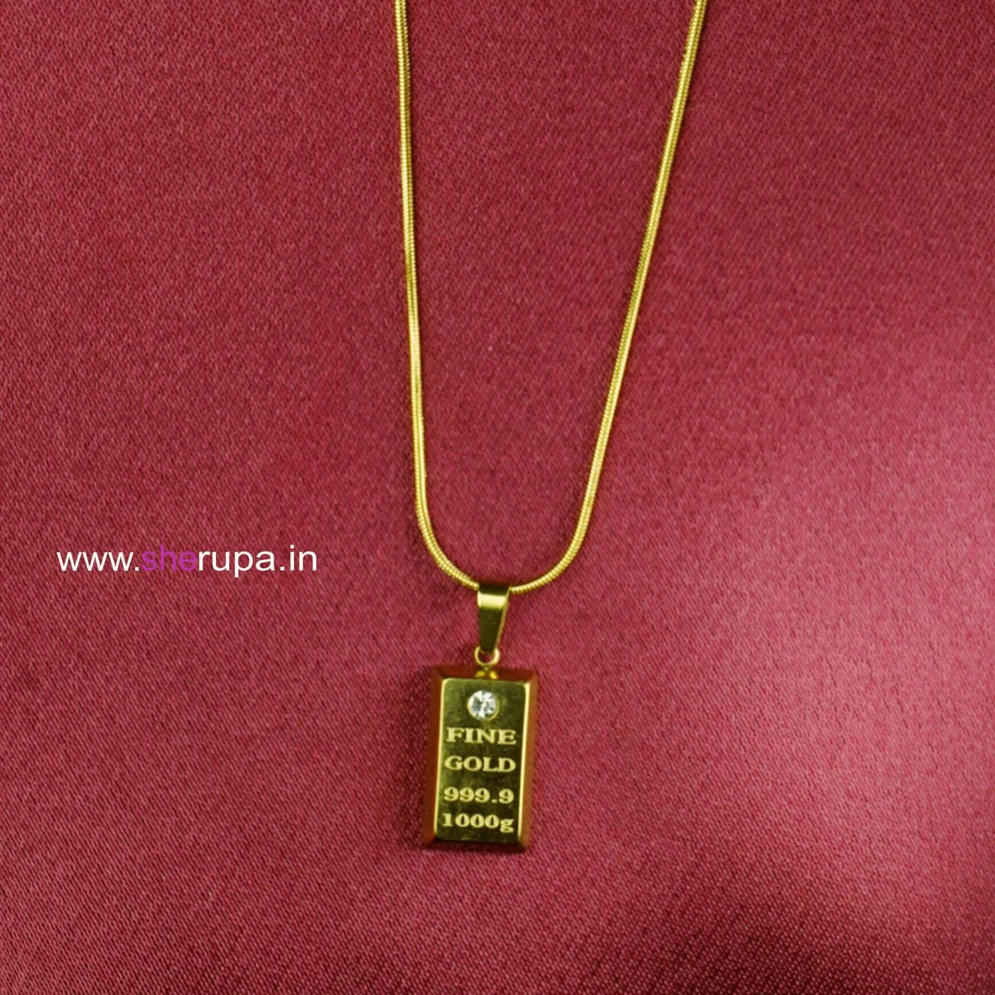 Gold Tone Mini Bar Pendant Necklace