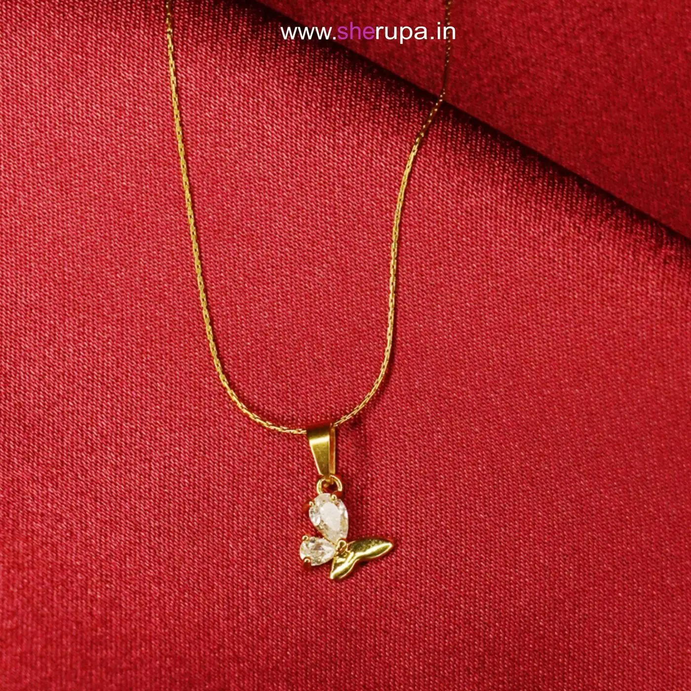 Gold Tone Butterfly Pendant Necklace