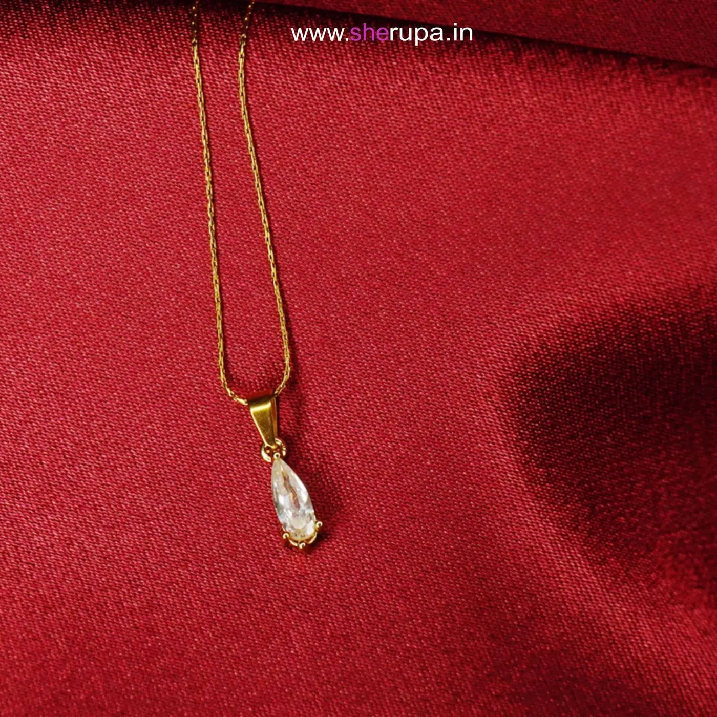 White Stone Teardrop Pendant Necklace with Invisible Chain