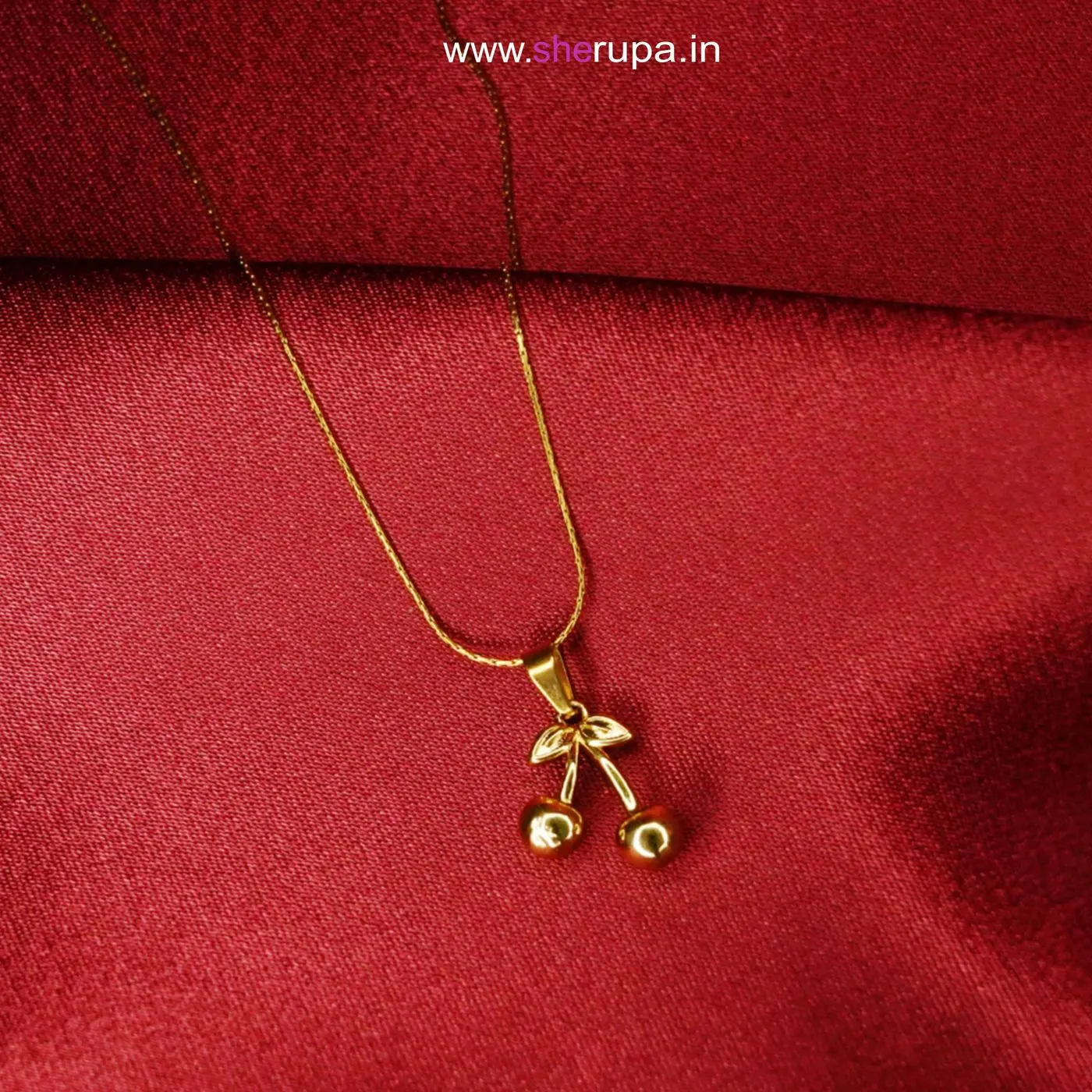 Gold Tone Cherry Pendant Necklace with Invisible Chain