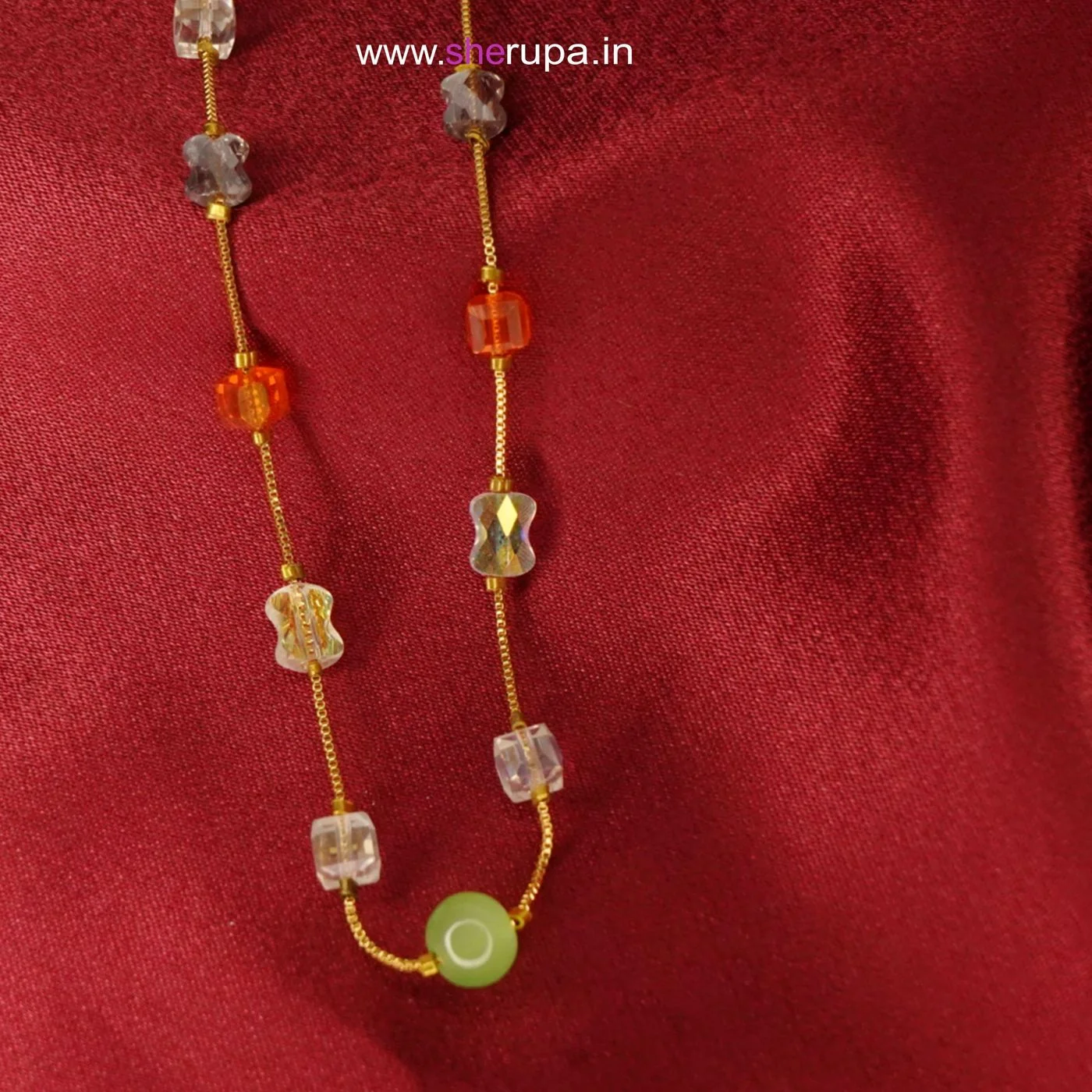 Gold Tone Multicolor Geometric Glass Bead Station Necklace