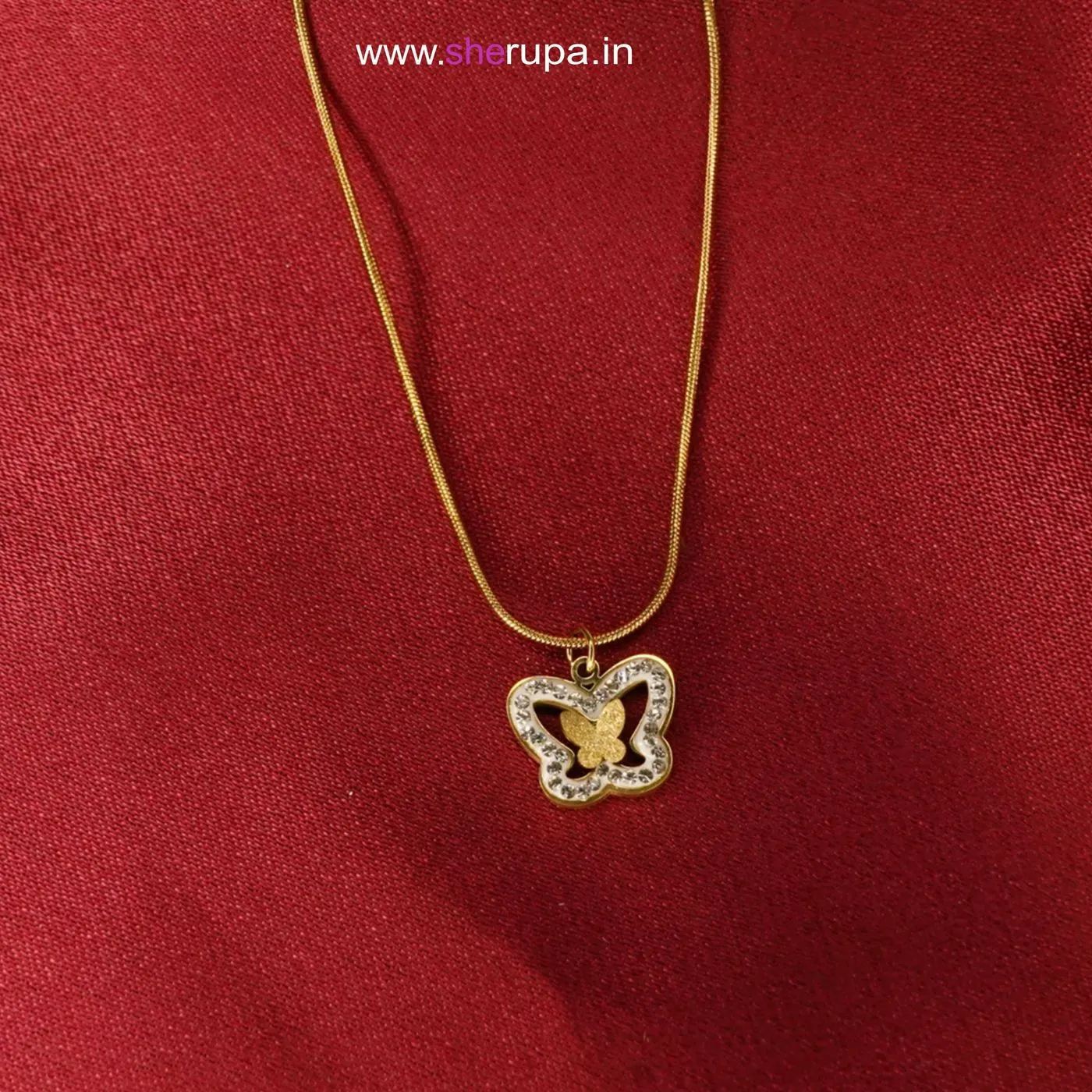 Gold Tone Butterfly Pendant Necklace