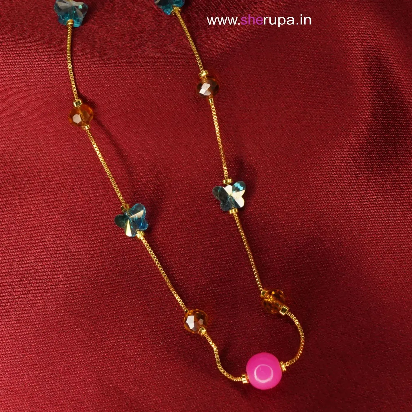 Gold Tone Multicolor Beaded Chain Necklace