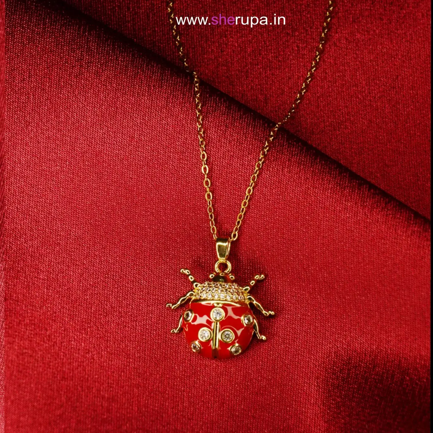 Anti-Tarnish Gold Tone Enamel Ladybug Pendant Necklace