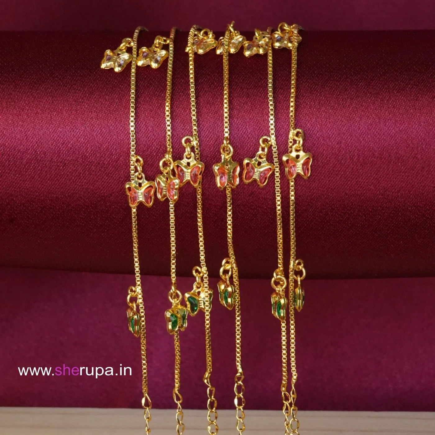 Gold Tone Butterfly Bracelet Hand Chain with Butterfly Glass Stone | Single Piece