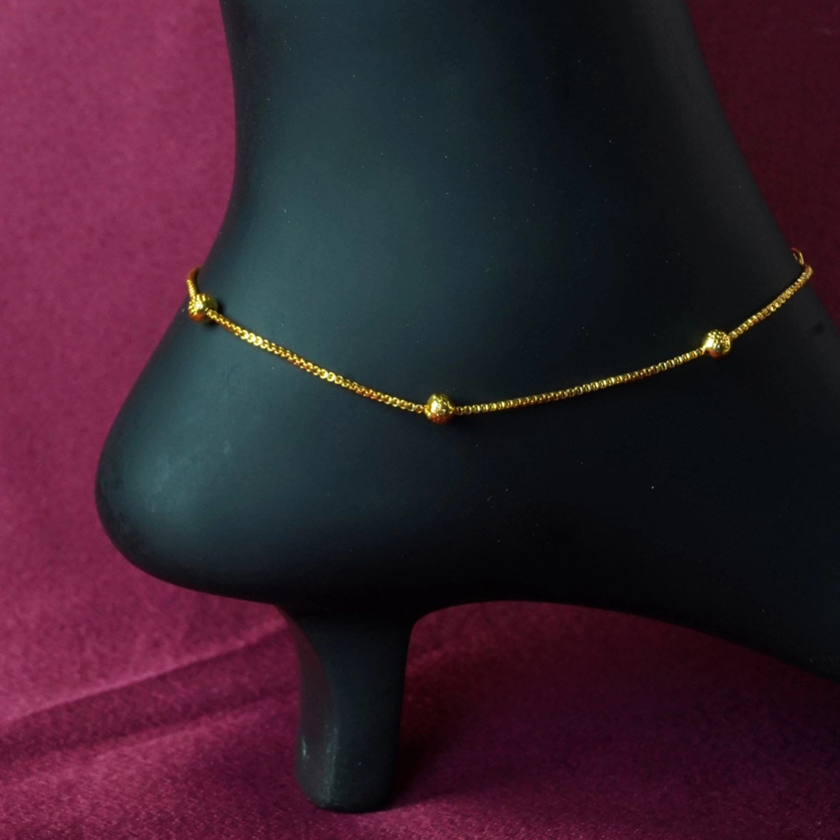 Gold Tone Beaded Anklet | Stylish Padasaram | 1 Pair (2 Anklets)