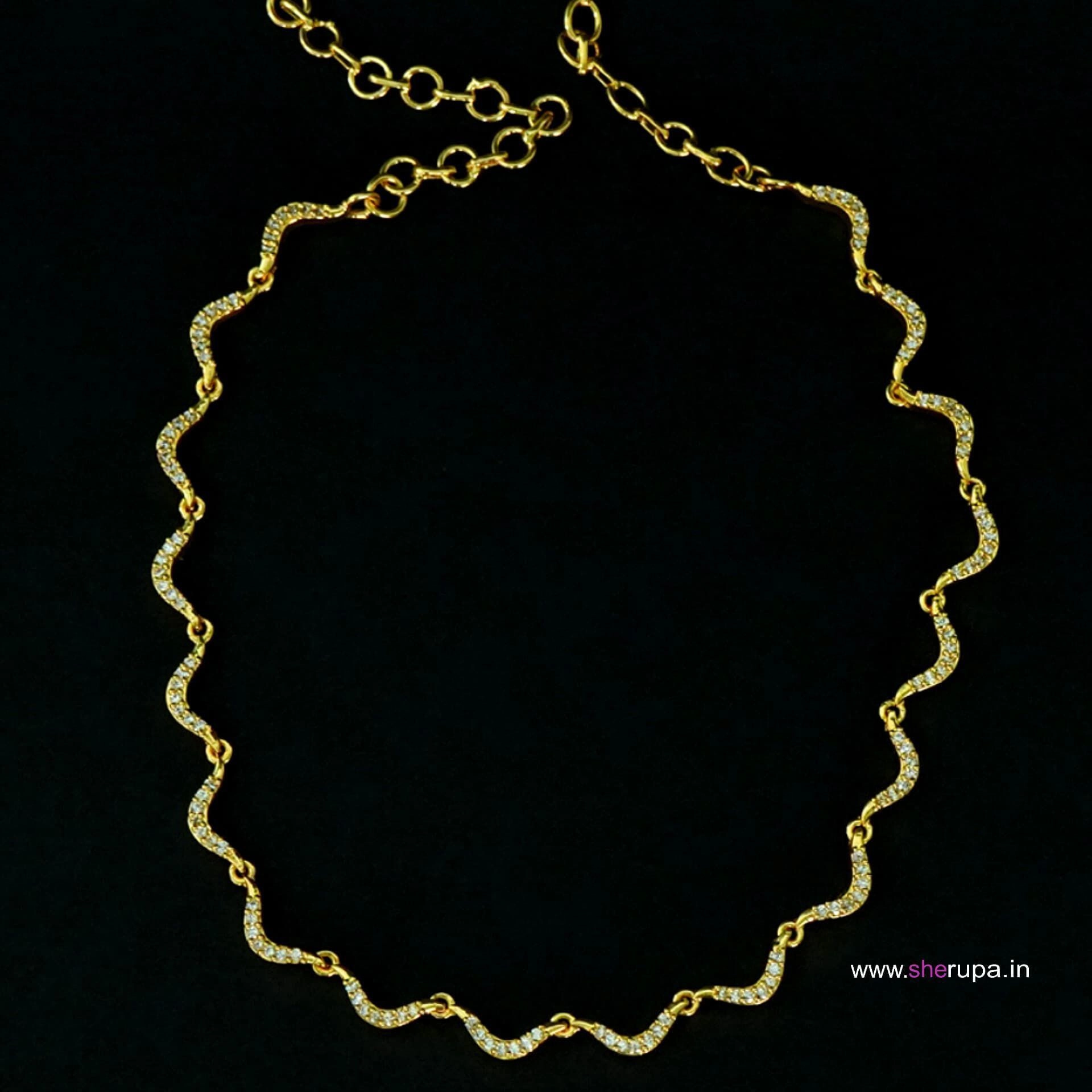 Simple Gold Tone Stone Wave Chain Necklace for Women