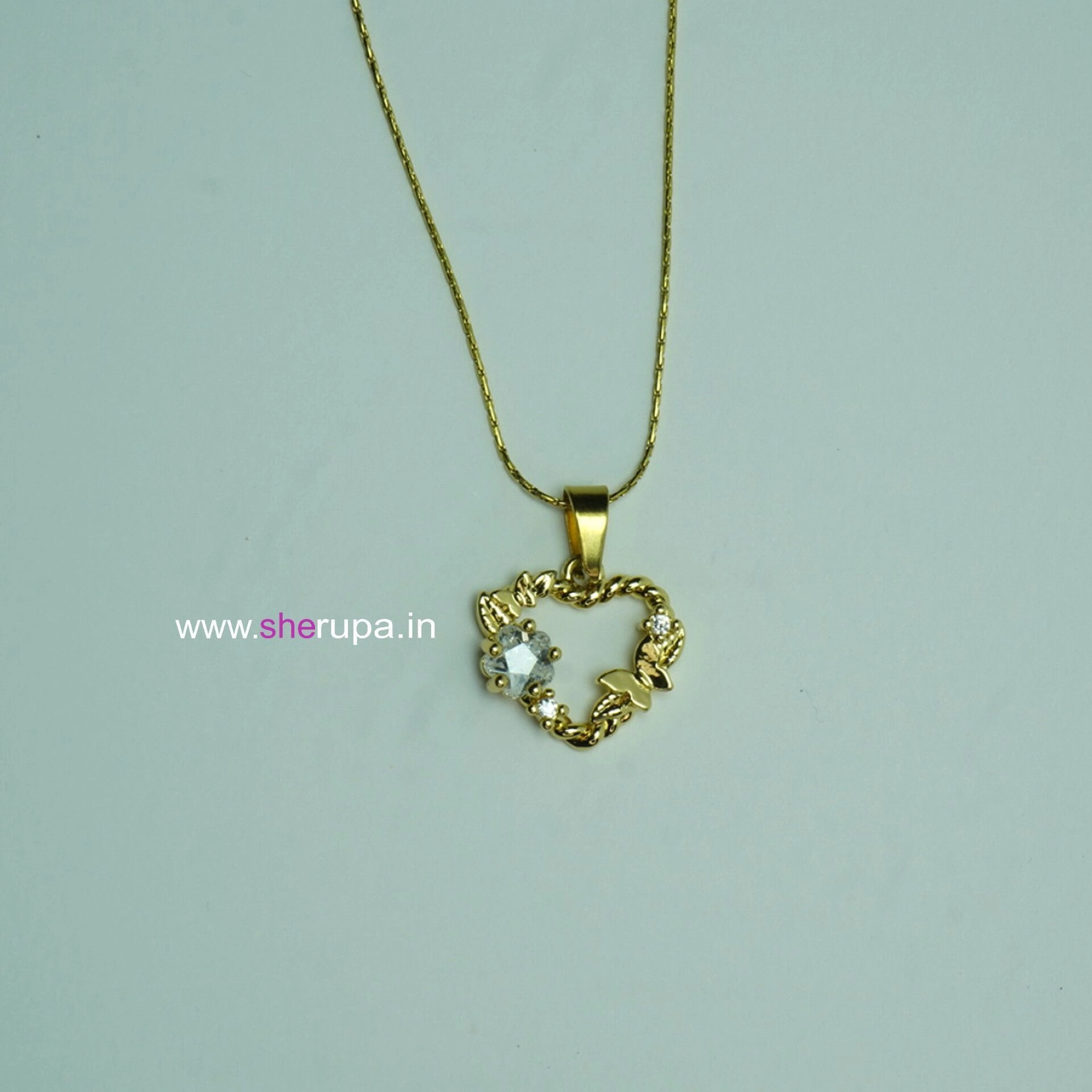 Stainless Steel  Gold Tone Love Heart Butterfly Pendant Necklace for Women