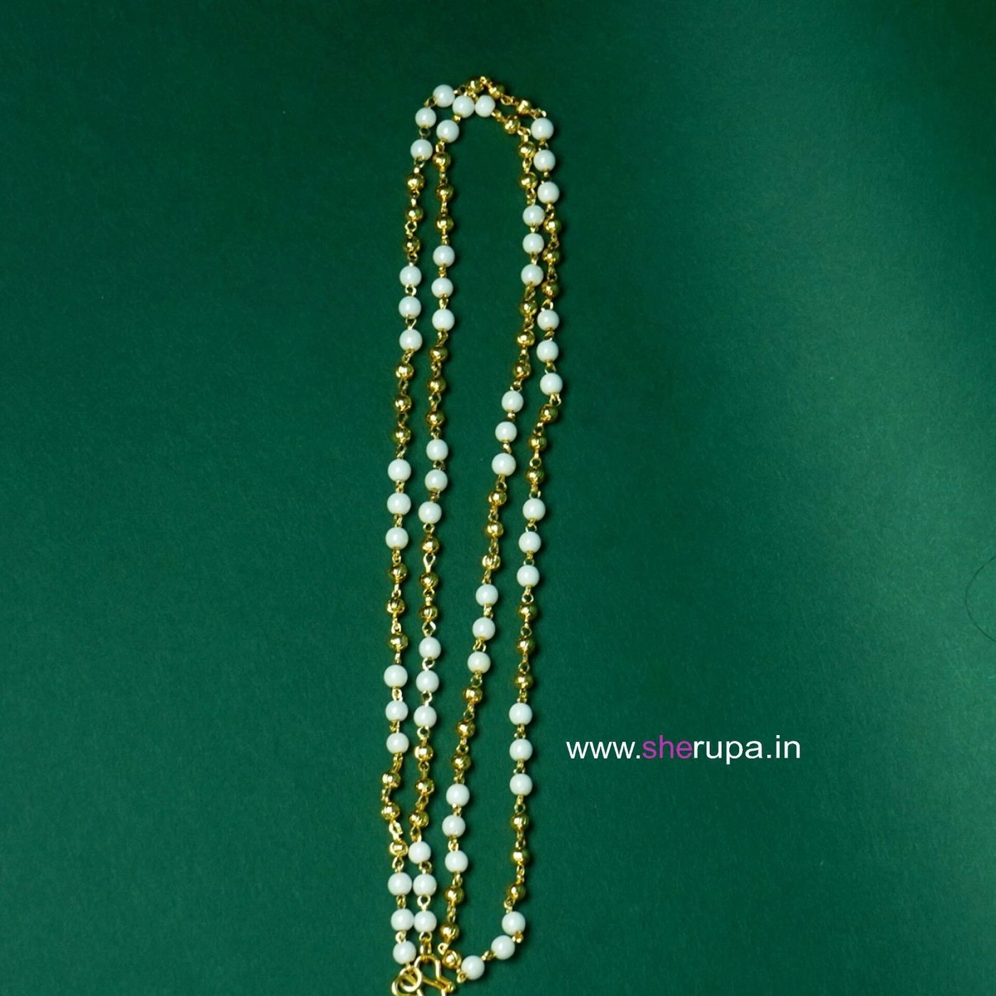 Gold Tone White Bead Necklace | Traditional Necklace for Women