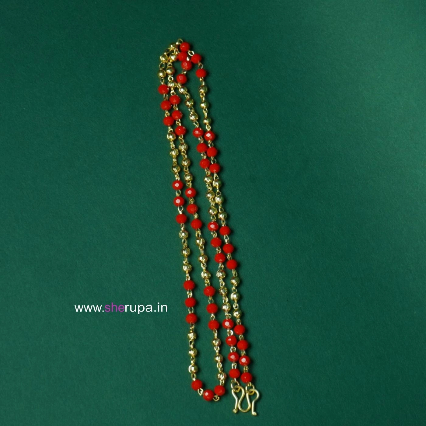 Gold Tone Red Bead Traditional Necklace for Women