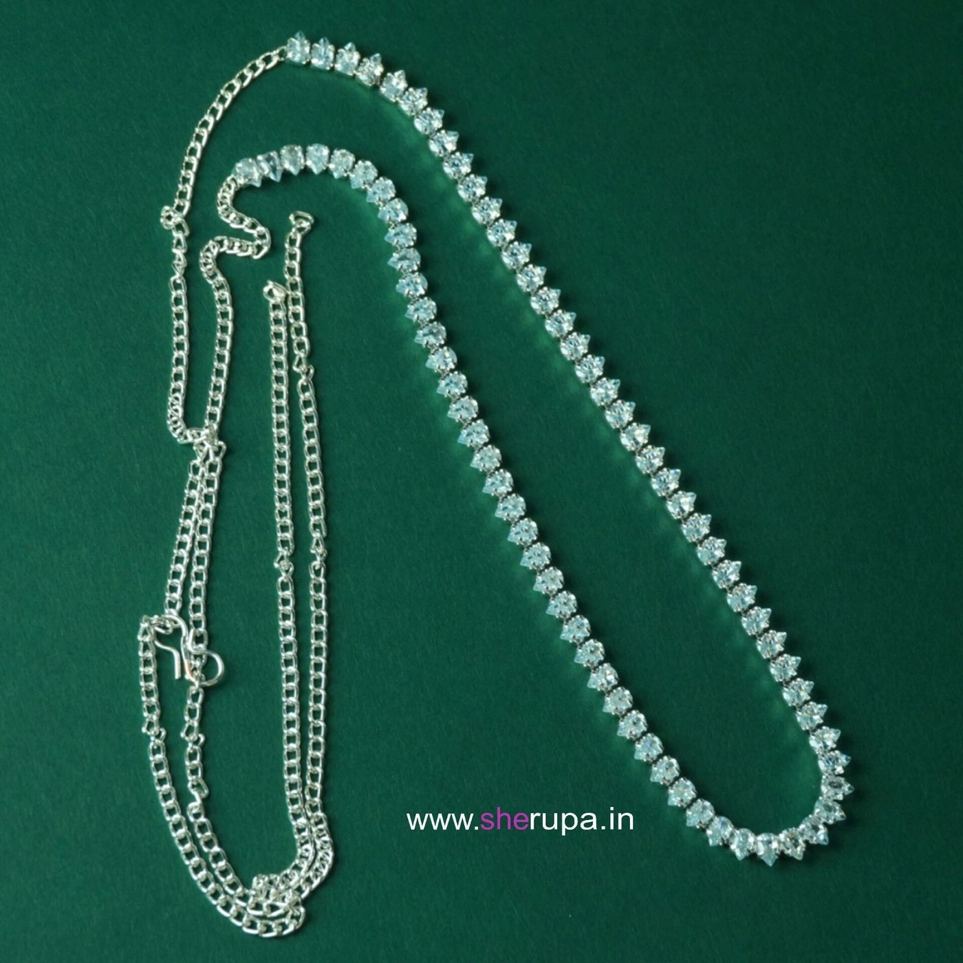 Silver Tone Stone Aranjanam – Stylish Waist Chain for Women