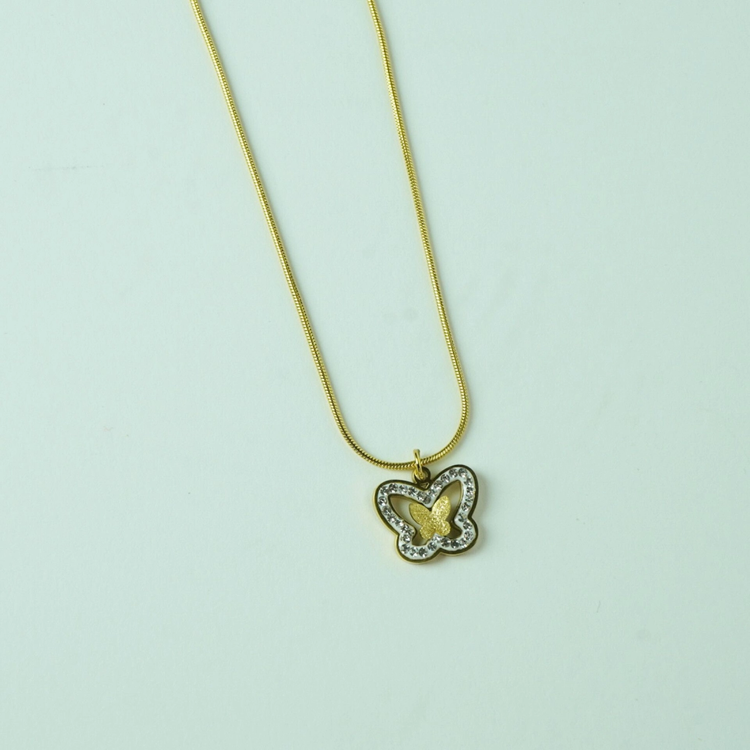 Stainless Steel Gold Tone Butterfly Necklace