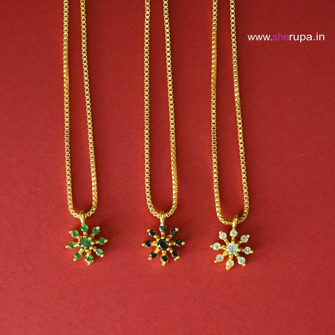 Gold Tone Floral Stone Necklace – Green, Black & White Stone Options | 16 inches