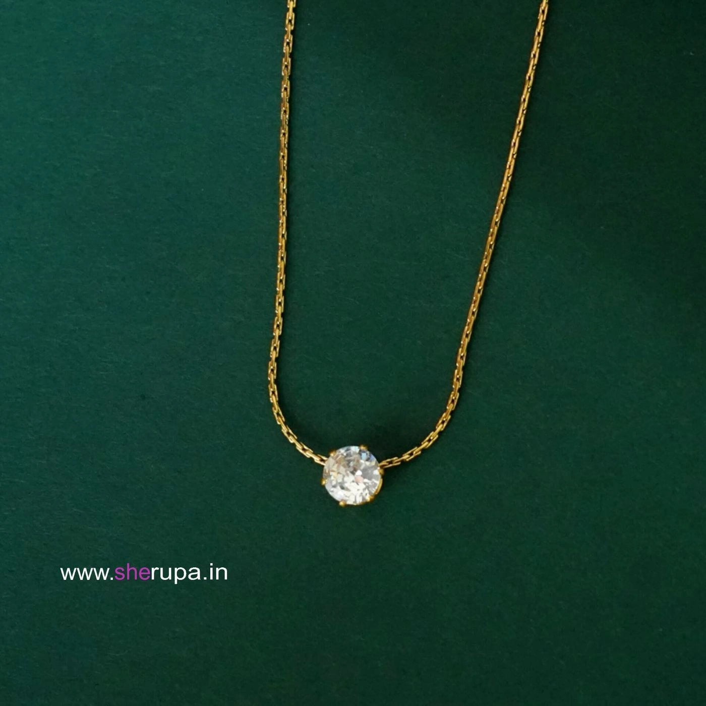 Stainless Steel  Minimal Pendant with White Stones – Gold Tone