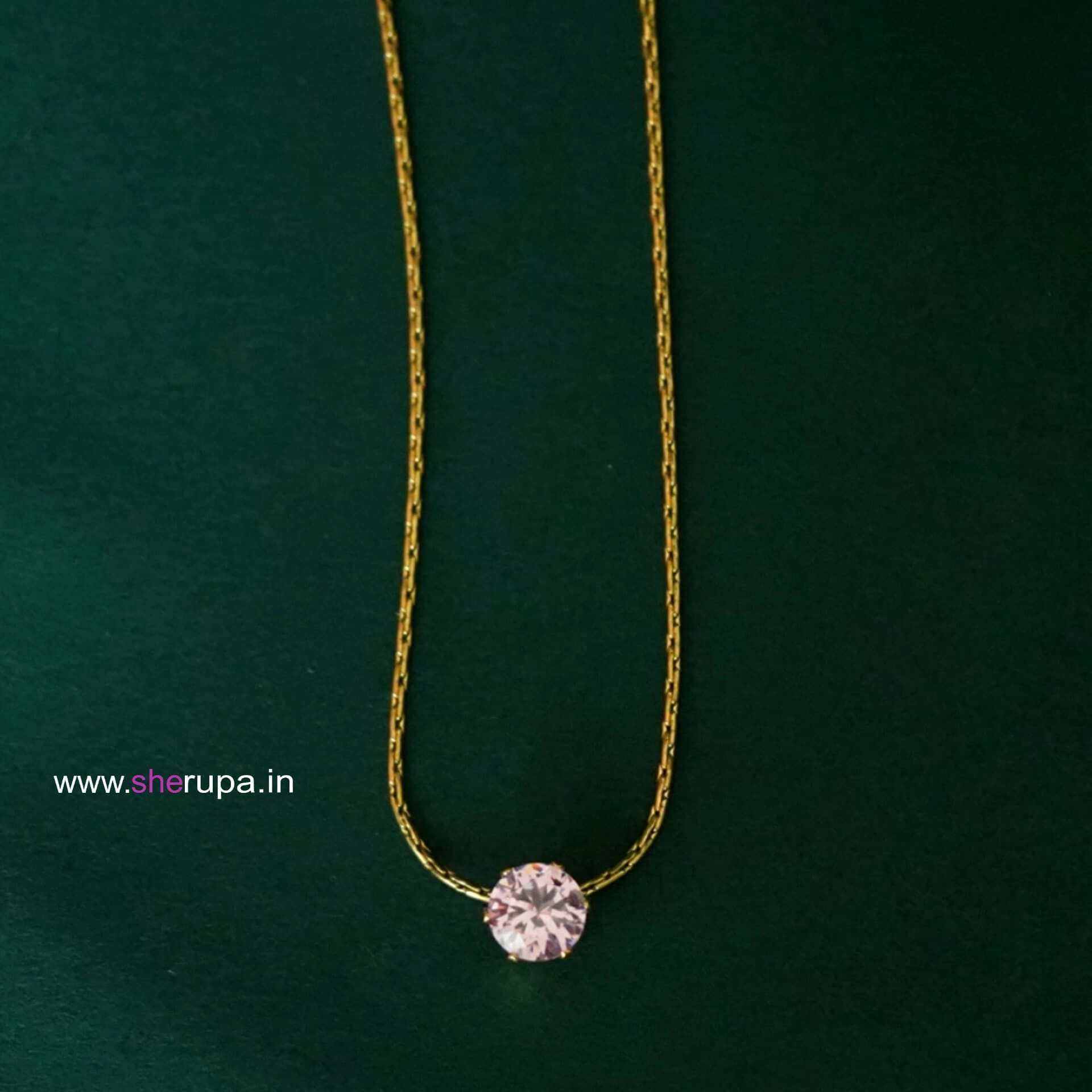 Stainless Steel Minimal Pendant with Pink Stones – Gold Tone